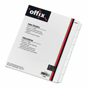 OFFIX Index Divider, 8.50" Divider Width x 11" Divider - 3 Hole Punched - White Divider - 8 Tabs