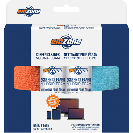 Emzone No Drip Foam Screen Cleaner 60 g Kit with Cloths - For Display Screen, Notebook, PDA, GPS Navigation System, Gaming Console, Mobile Phone - Alcohol-free, Ammonia-free, Non-drip, Anti-static - 2 / Pack