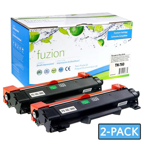 fuzion Laser Toner Cartridge - Alternative for Brother TN760 - Black - 2 Pack - 6000 Pages